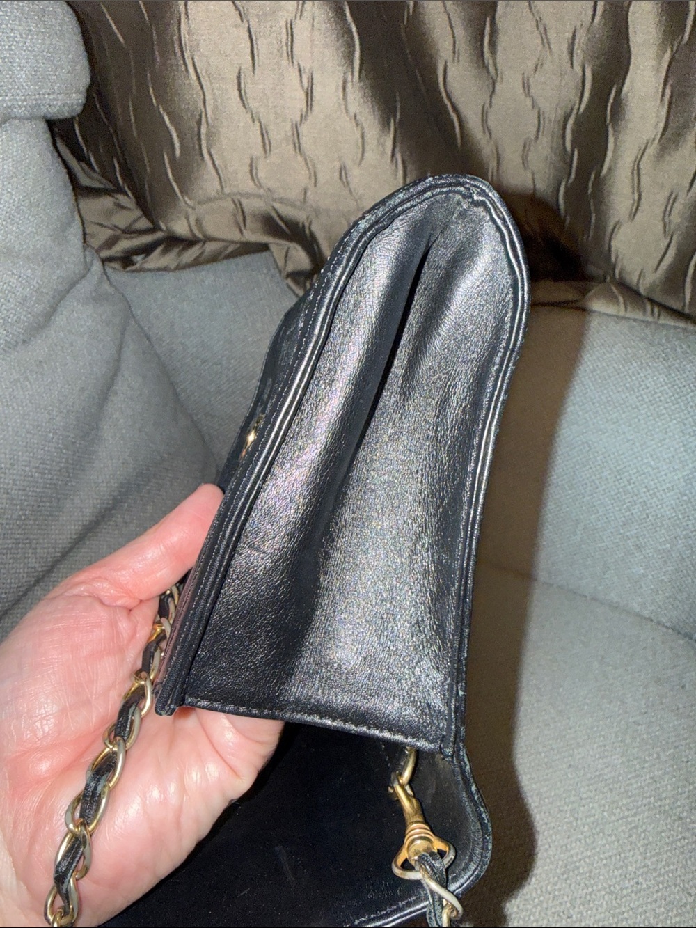 MCM Black Monogram Chain Shoulder Bag Clutch with Gold Plate - Picture 8 of 12